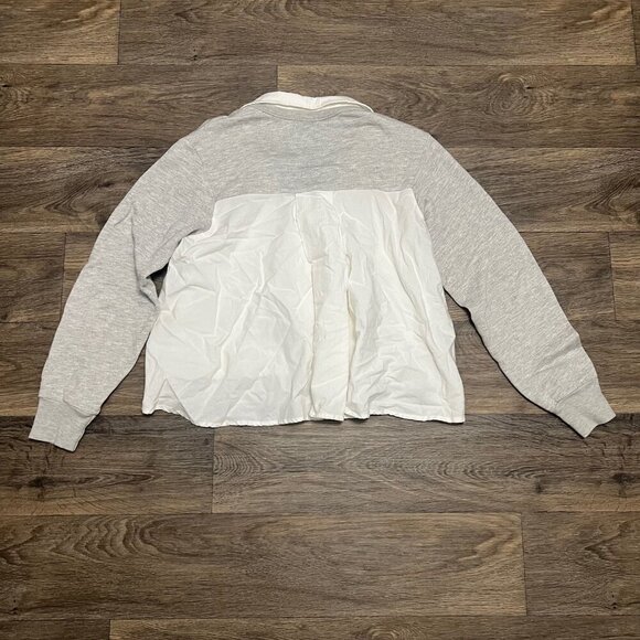 Monrow Poplin Mix Collar Sweatshirt Gray White Size Medium - Picture 9 of 9